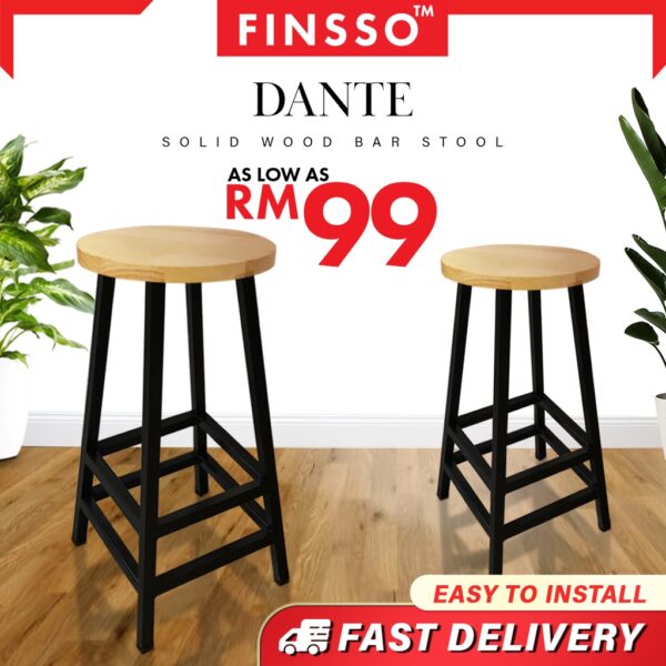 Dante Bar Stool High Foot Round Stool