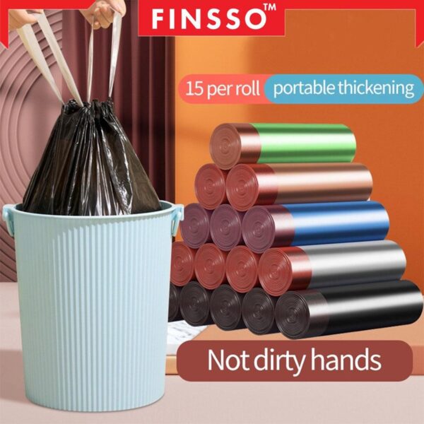 Portable Thickened Garbage Bag with Drawstring Kitchen Plastic Bag with Rope Leakage Proof Random Color