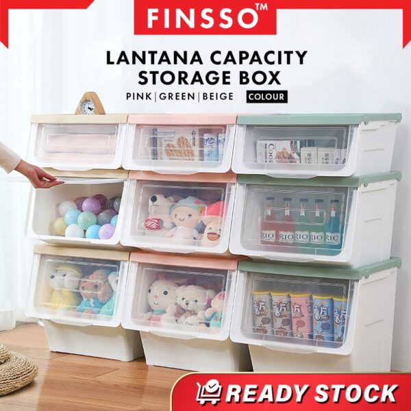 LANTANA 34L/38L/56L Multipurpose Stackable Storage Box Movable Container Storage Organizers With Transparent Lid