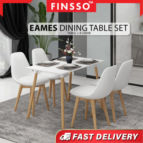 Finsso: Eames Dining Table Set Rectangular Modern Meja Makan /4 kerusi makan/ Dining Set