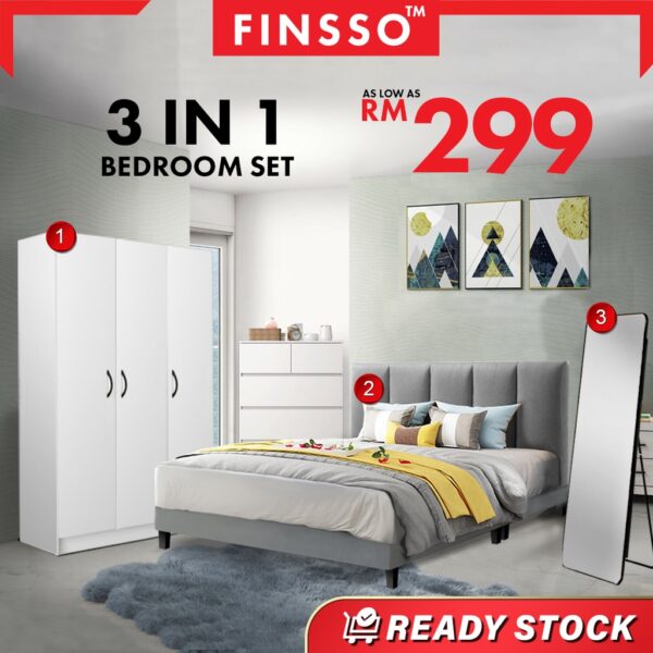 Handley Bedroom Set Divan Bed frame/ Wardrobe /Standing Mirror/ 3 in 1 bedroom set