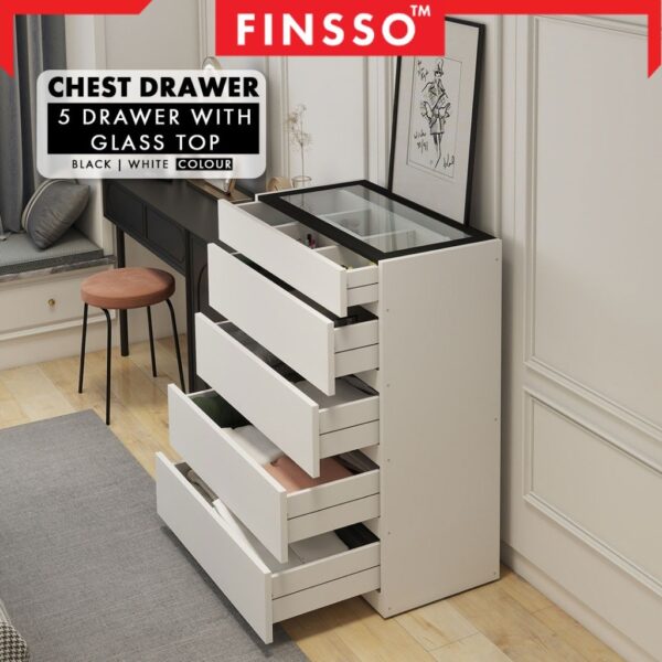 [ON SALE!  ] Finsso: 4 Layers Chest Drawer/ Cabinet Big Size/ Glass Top Display/ Open Mirror