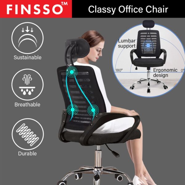 Office Chair With HeadRest - Classy Large Mid-Back Height Adjustable Mesh Cloth