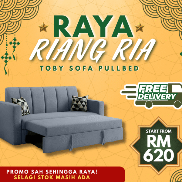 [Free Shipping] Kain Baldu 2-in-1 Luxury Sofa Bed – Sofa & Tempat Tidur, 2/3 Seater, Kain Baldu & Ergonomik | Toby