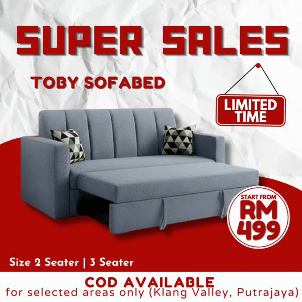 [Free Shipping] Kain Baldu 2-in-1 Luxury Sofa Bed – Sofa & Tempat Tidur, 2/3 Seater, Kain Baldu & Ergonomik | Toby