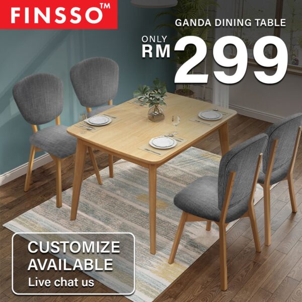 Ganda Rubber Solid Wood Dining Table Set With 4 Chairs/ meja makan/ 餐桌