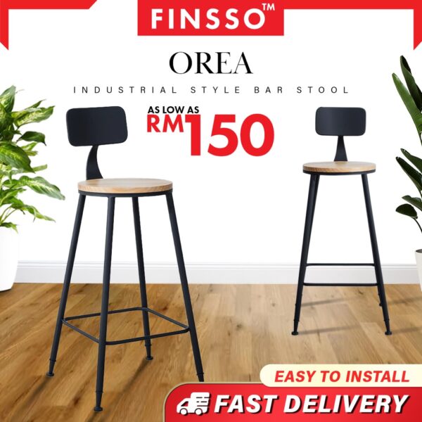 Orea Bar Stool High Foot Round Bar Stool With Backrest