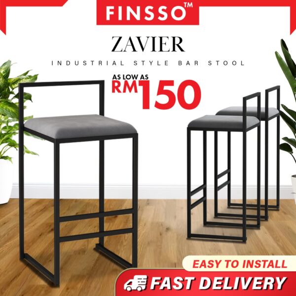 Zavier Black Steel High Bar Stool