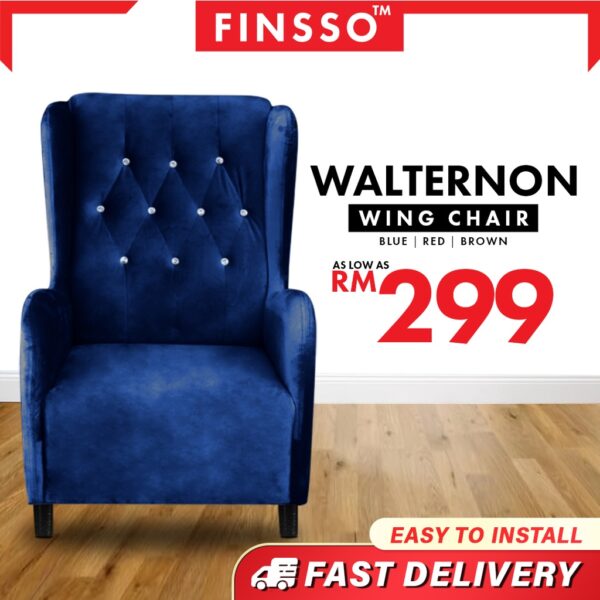 Walternon Sofa Velvet Fabric High Back Wing Chair