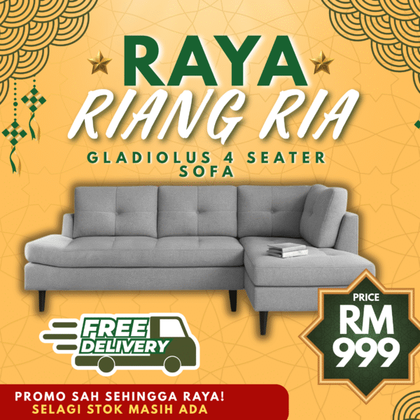 [FREE SHIPPING] Gladiolus Premium L-Shape Sofa with Chaise – Modern 4-Seater Comfort & Style