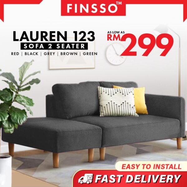 Lauren 123 Fabric Designer 2 Seater Sofa FREE stool / Sofa murah suitable for cute house