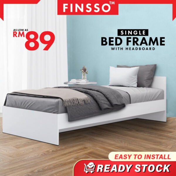 Snow Wooden Single Bed Frame With Headboard / katil bujang / katil / Single bed Frame