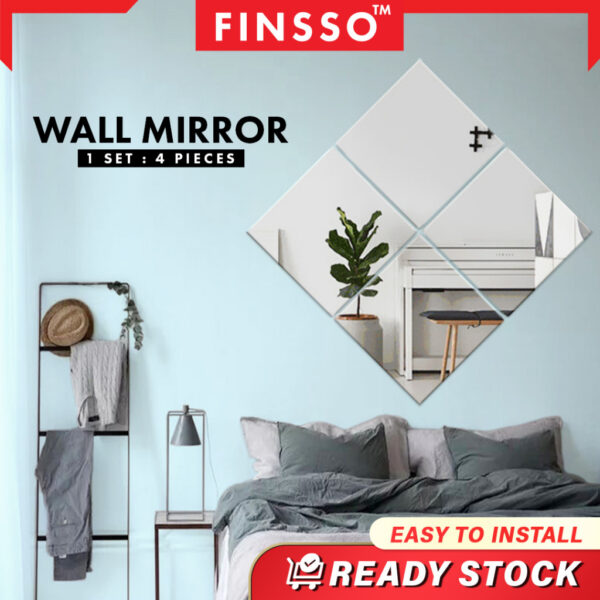 WALL MIRROR GLASS with self adhesive tape, 4pcs/pack (22x22 cm each mirror)