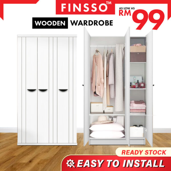 Armoire Bedroom Concept Wooden Wardrobe | Almari Baju Moden | 3 Door Wardrobe