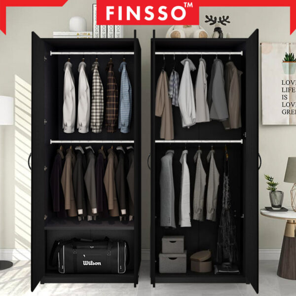 Almari Baju Kayu 3 Pintu / 2 Pintu Wardrobe with Minimalist Design, 170 X 90 X 41.5 CM - 2 Door black