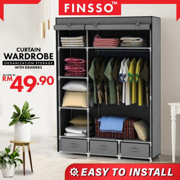 Wardrobe with Drawer / Almari Baju Rak Baju Clothes Organization Storage Rack Cabinet