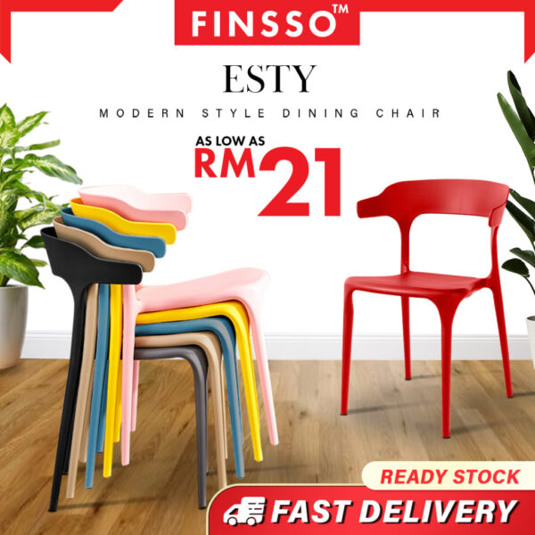 Kerusi Makan Plastik Stackable | Dining Plastic Chair PP Material | Gaya Moden & Jimat Ruang | Esty