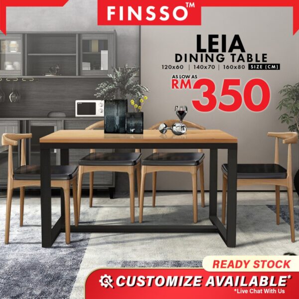 LEIA Solid Rubber Wood Steel Leg Dining Table / Office Table / Meja Makan / 餐桌