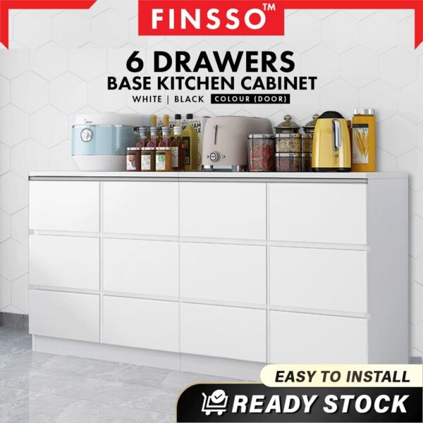 6 drawers High Gloss Kitchen Cabinet with Waterproof Surface kabinet Dapur Base Unit Almari Dapur