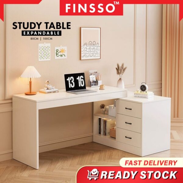 Leonard Study Table with Storage Cabinet & Drawers/ meja belajar /l shape table / dressing table / meja study