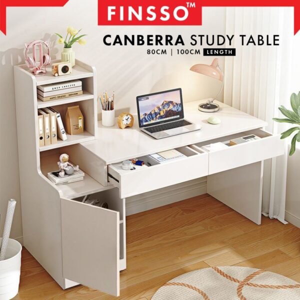 Canberra Study/Dressing Table | 80 & 100 CM + Drawer + Rack + Mirror | Meja Belajar