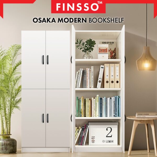 Osaka Modern Large Bookshelf | Book Cabinet with 4 Door File Rack | File Cabinet | Rak Buku Bertutup