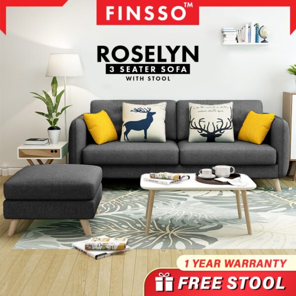 ROSELYN 3 Seater Sofa Home Living Room Furniture - FREE STOOL