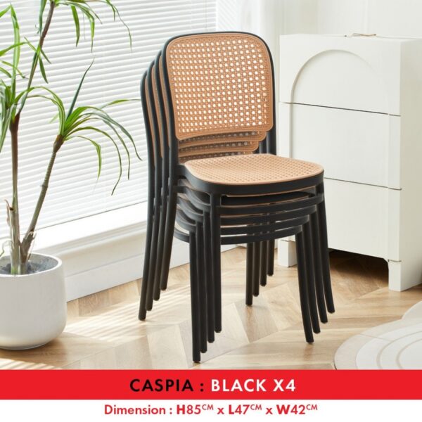 Kerusi Makan Kukuh | Kerusi Rotan Minimalis | Dining Rattan Chair | Kerusi Cafe Caspia - [86CM] BK x4