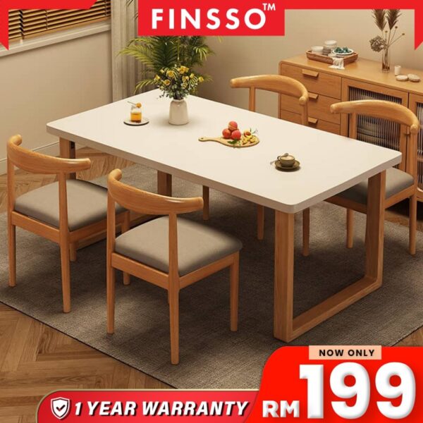 Muji Style Zanis Solid Wood Base Dining Table Set | Dining Chairs | Set Meja makan 4 kerusi | Meja Makan