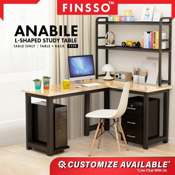 ANABILE L Shape Study Table + strong leg + 16mm table top/ meja belajar l shape