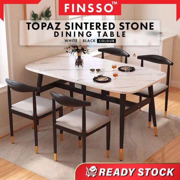 Set Meja Makan Sintered Stone + 4 Chairs | Dining Table Minimalist