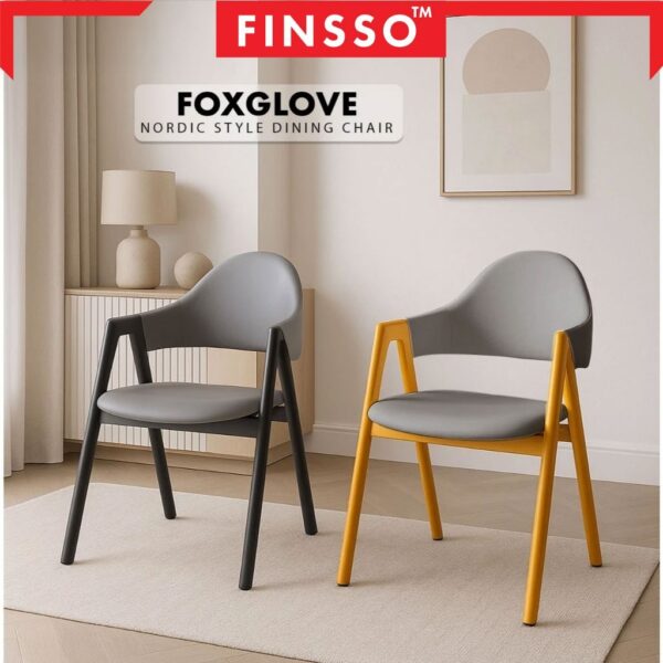 Kerusi Makan Luxury & Modern with Material Steel + Leather + Cushion / Foxglove Dining Chair