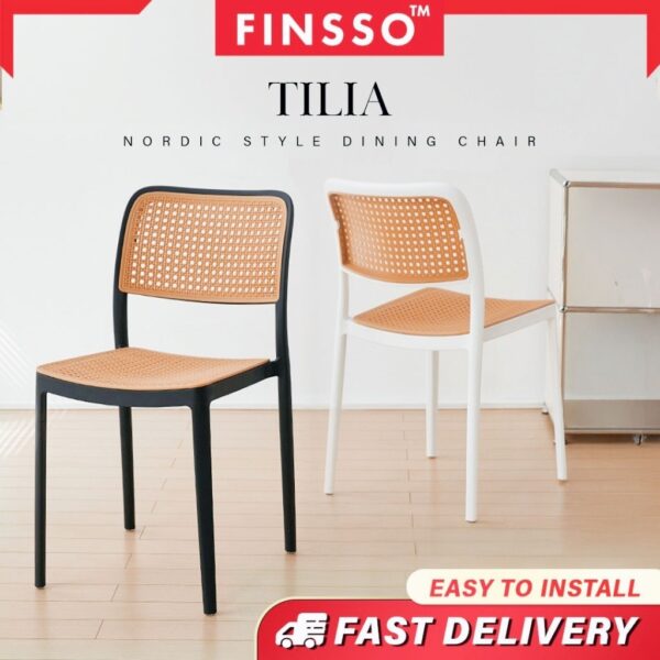 TILIA Rattan Dining Chair Plastic Chair kerusi meja makan with rotan design (bigger tempat duduk)