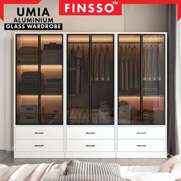 E1 Grade Big Size Umia Aluminium Glass Wardrobe | Almari Baju with E1 Board (customize available)