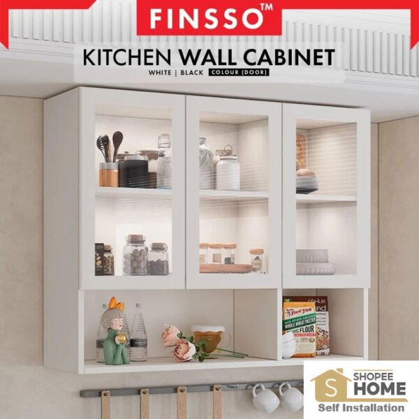 Multifunctional Kitchen Glass Wall Shelves Cabinet / Bookshelf / Gelas Rak Dapur Kabinet
