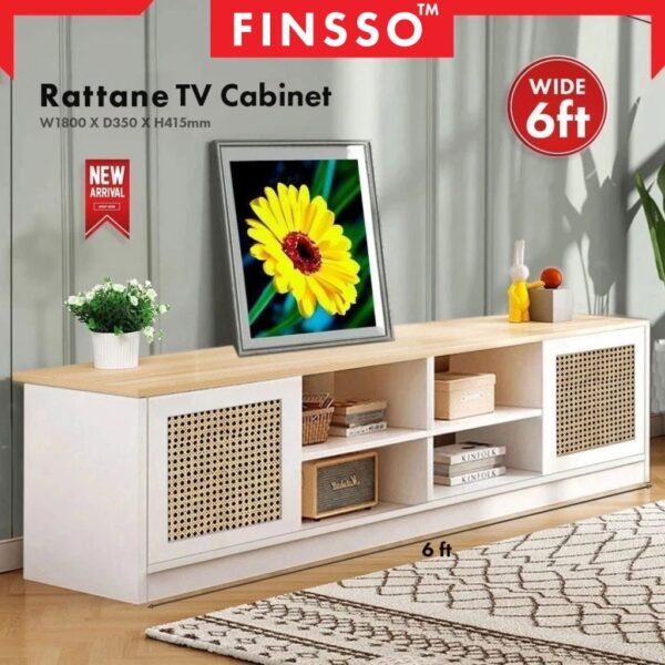 Kabinet TV Rattan | Size 6/5 Feet | Rattan TV Cabinet | Rak TV | Almari TV