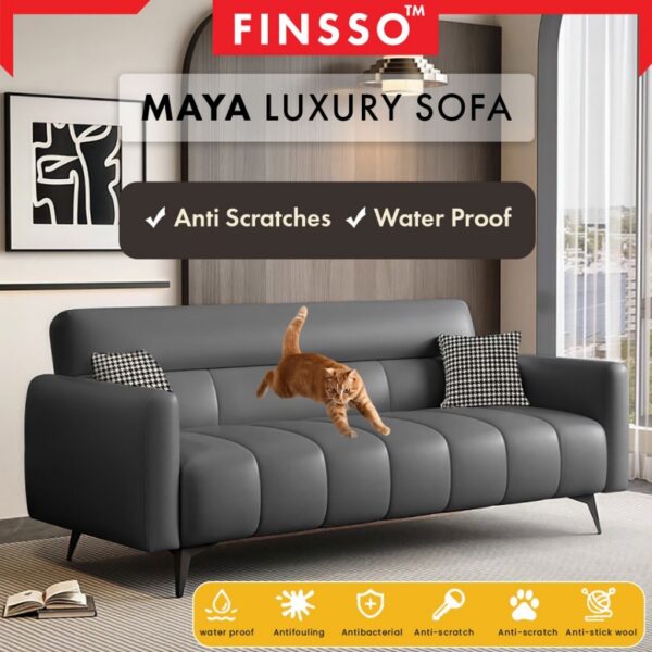 MAYA 3 Seater Sofa – Tall Backrest, Luxury Anti-Scratch Leather | Modern Minimalist Furniture