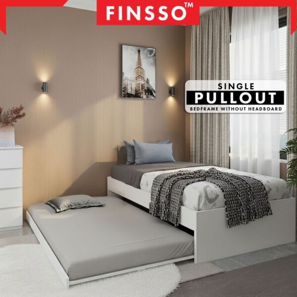 Katil Tarik (Pull Out) Kayu Single | Wooden Single Pull Out Bed | Snow