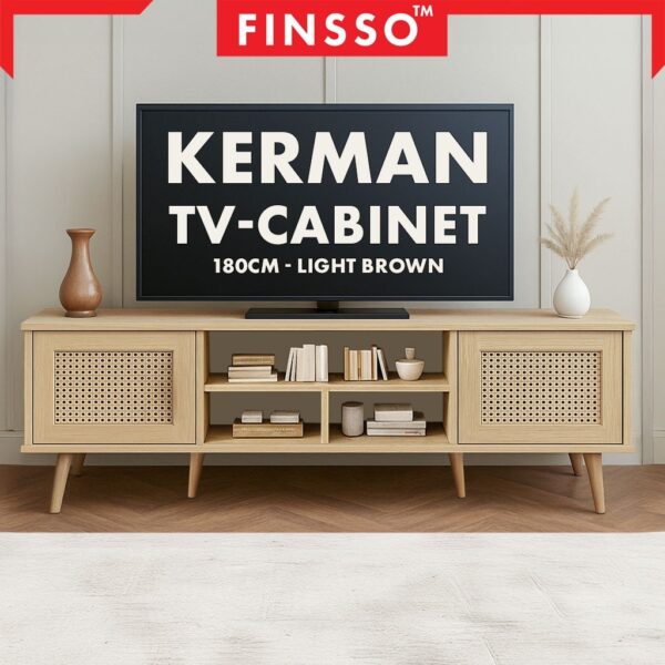 Kabinet TV 5ft/6ft Rotan Effect | Rattan TV Cabinet Console | Rak TV Moden | Kerman