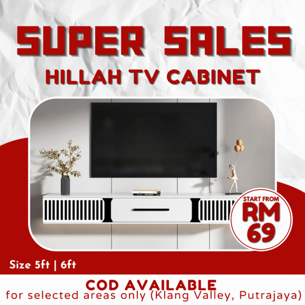 Kabinet TV Gantung Moden | Floating TV Cabinet | Wall Mounted TV Cabinet | 5ft/6ft | Hillah