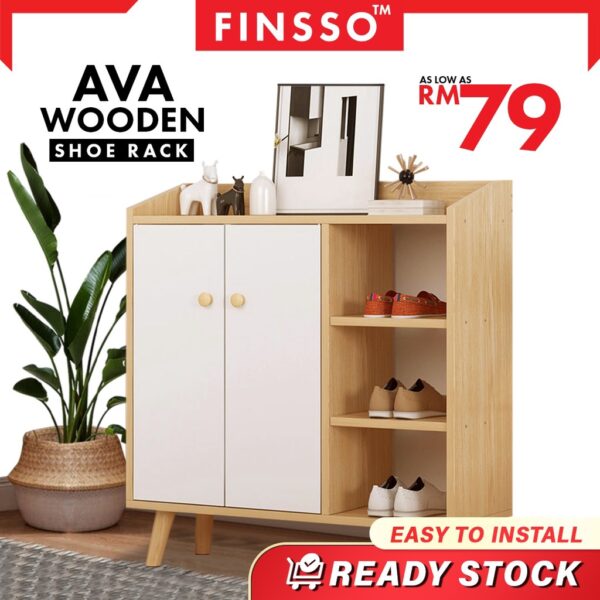 AVA 4 Layer Wooden Shoe Rack with door / Rak Kasut / Space Saving Rack / Almari Kasut