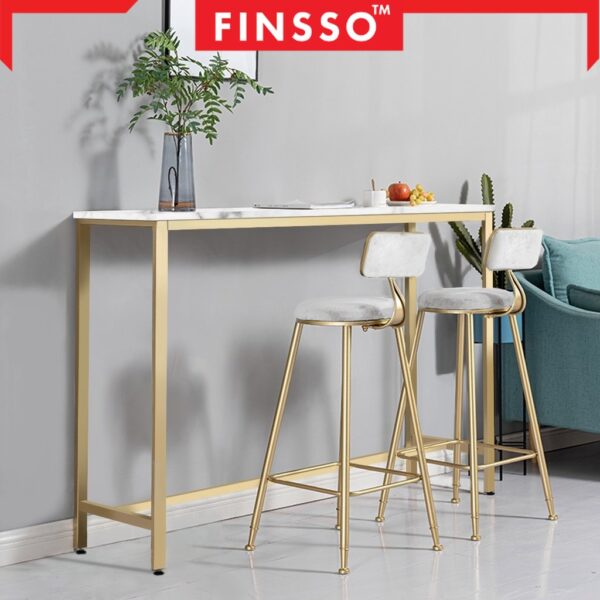 Parsons Marble Texture Wooden Bar Table with Gold Metal Frame + 2 Bar Stools