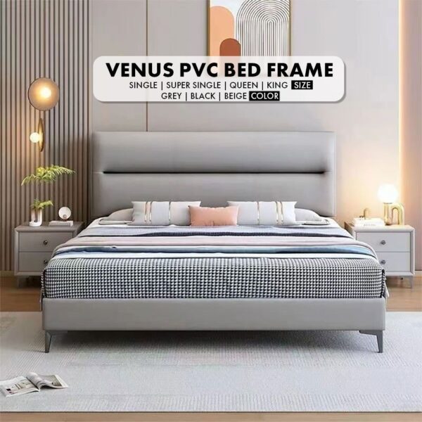 [NEW!✅] Venus PVC Leather Bed Frame – Single/Super Single/Queen/King | Luxury Design with Headboard