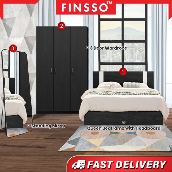 Wooden Queen Divan Bed Frame / 3 door Wooden Wardrobe / Dressing Mirror/Bedroom set