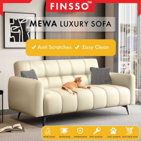 Luxury PVC Sofa Anti Cakar | PVC Leather with Tall Backrest | 2/3 Seater | Mewa