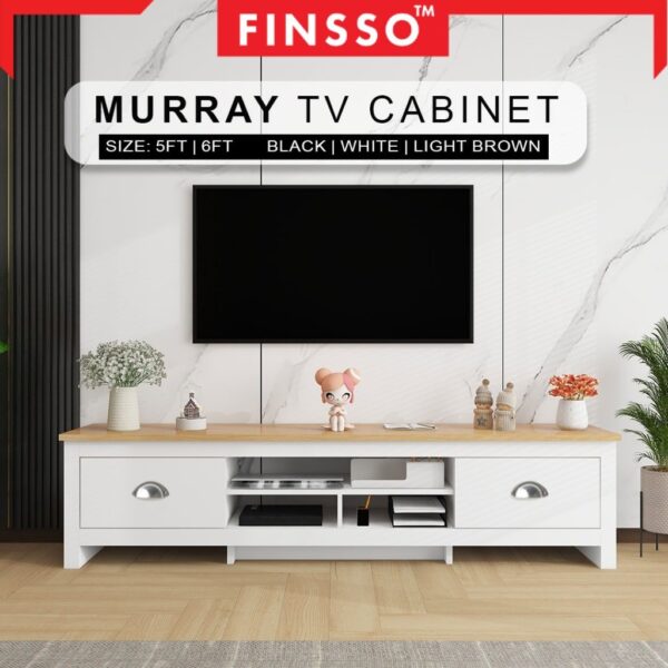 Kabinet TV Minimalist Murray | Multi Storage TV Cabinet | 6ft/5ft | Rak TV