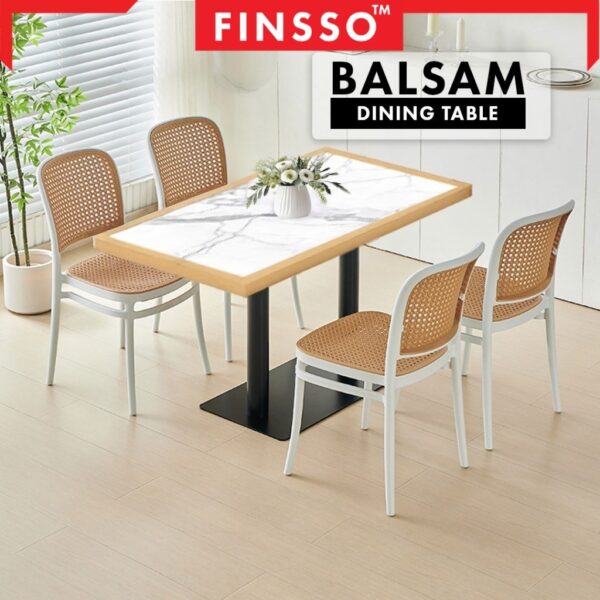 Balsam solid wood marble texture restaurant dining Table set 120 X 60 CM / meja makan 4 kerusi