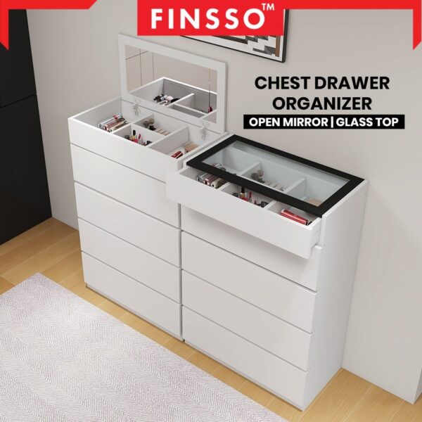 Chest Drawer with Organizer + Mirror / Glass Top Display | Cabinet Organizer | Kabinet Display Cermin