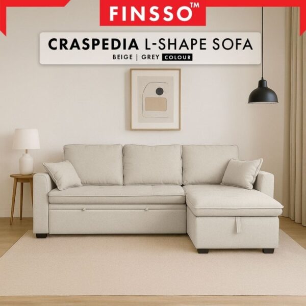 L Shape Storage Sofa Bed | Multifunction Luxury Pull Out Sofa | Katil Tarik Besar with Hidden Box | Craspedia