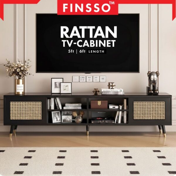 Rattan Effect TV Cabinet 5FT / 6FT – Modern Media Console & TV Stand Fits Up to 70 Inch